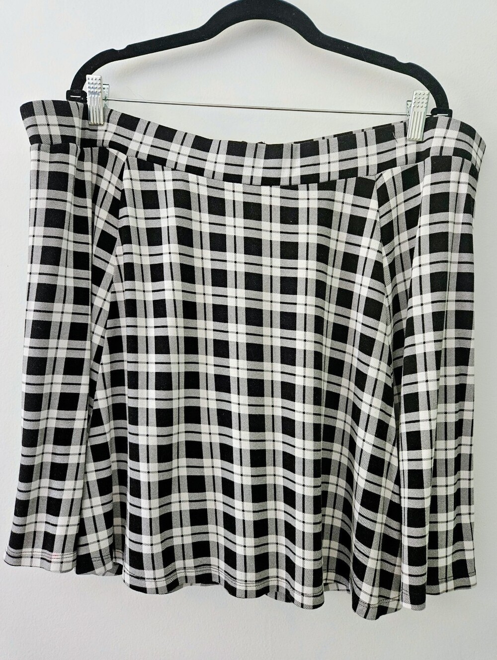 H&M Divided Black White Plaid Skater Skirt Circle Mini Side Zip Plus Size 2XL